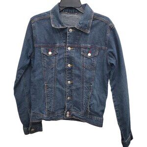 Farm Girl Brand Women's Distressed Dark Wash Button Up Denim Jean‎ Jacket Size M